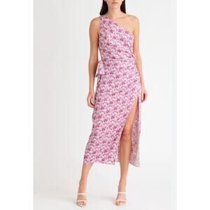 Cami NYC Nanu One Shoulder Midi Dress Womens 4 Pink Floral Slit Cocktail Party
